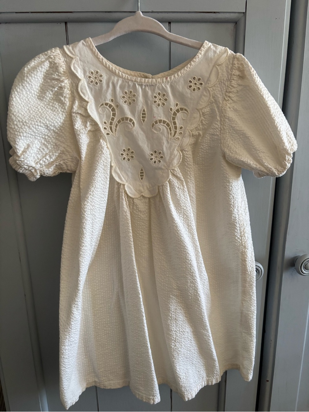 H&M Cream Eyelet-Front Puff Sleeve Dress